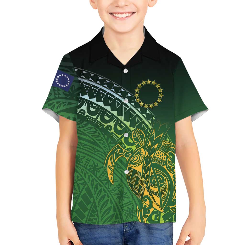 Cook Islands Rugby Kuki Avaiki Family Matching Short Sleeve Bodycon Dress and Hawaiian Shirt Tribal Turtle LT7 Son's Shirt Dark Green - Polynesian Pride