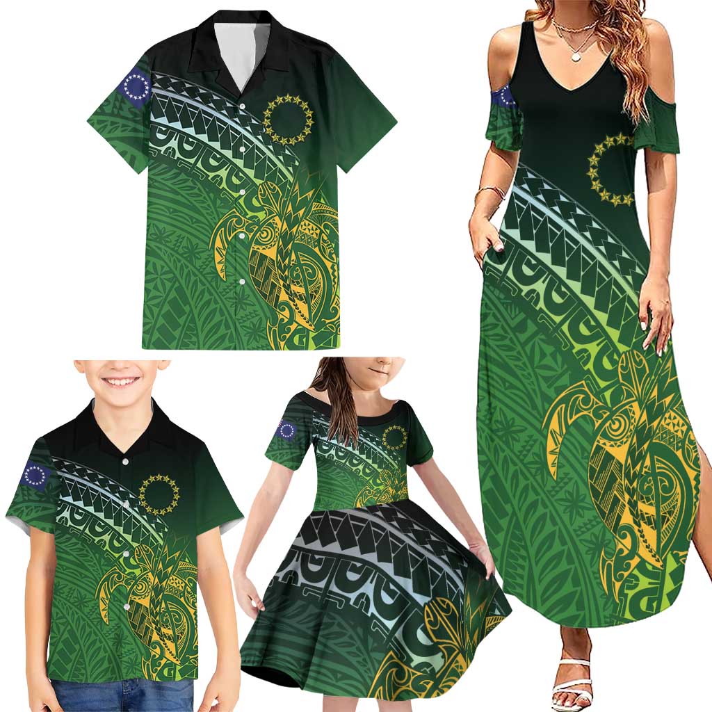 Cook Islands Rugby Kuki Avaiki Family Matching Summer Maxi Dress and Hawaiian Shirt Tribal Turtle LT7 - Polynesian Pride