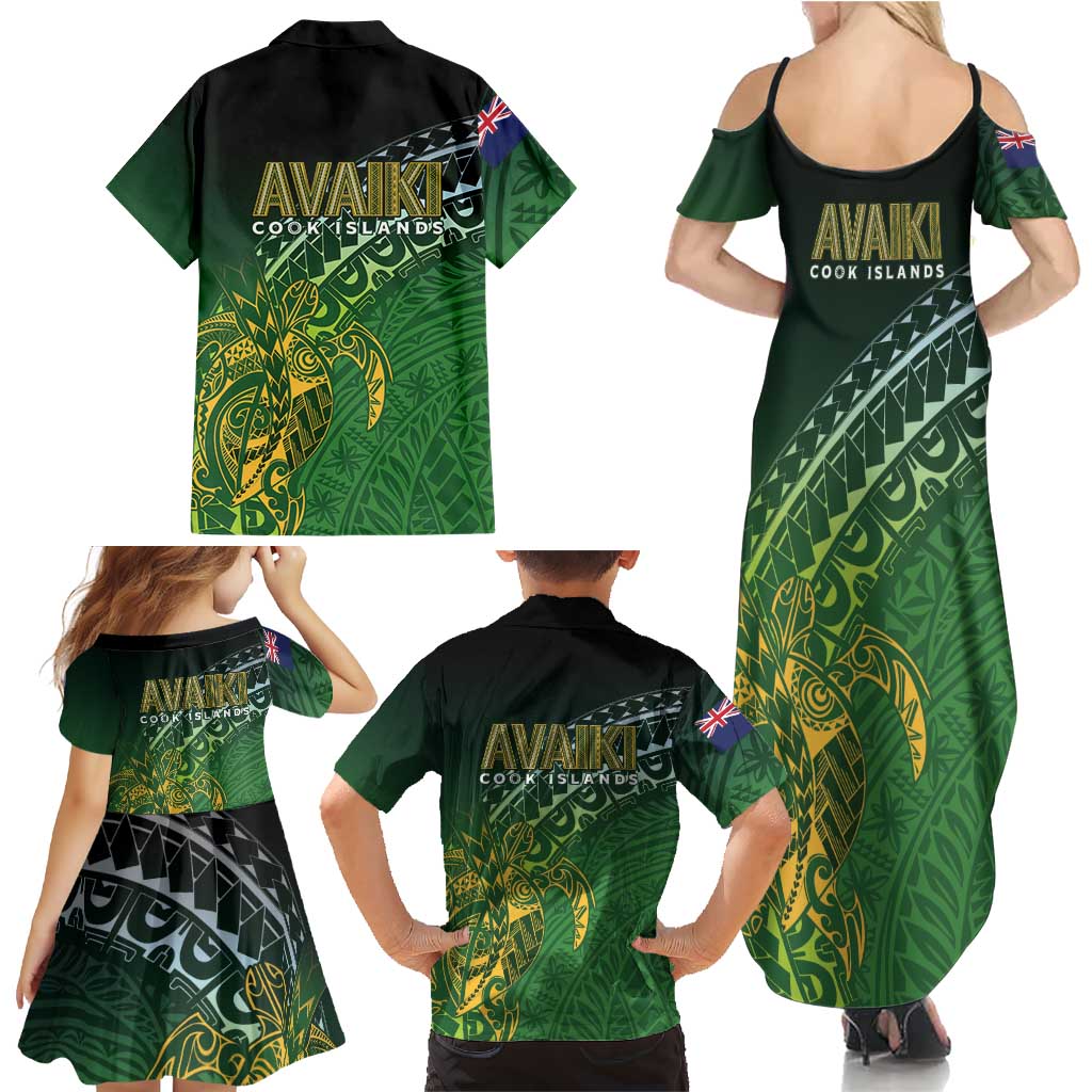 Cook Islands Rugby Kuki Avaiki Family Matching Summer Maxi Dress and Hawaiian Shirt Tribal Turtle LT7 - Polynesian Pride