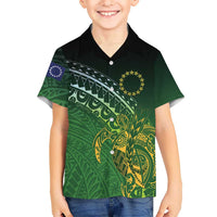 Cook Islands Rugby Kuki Avaiki Family Matching Summer Maxi Dress and Hawaiian Shirt Tribal Turtle LT7 Son's Shirt Dark Green - Polynesian Pride