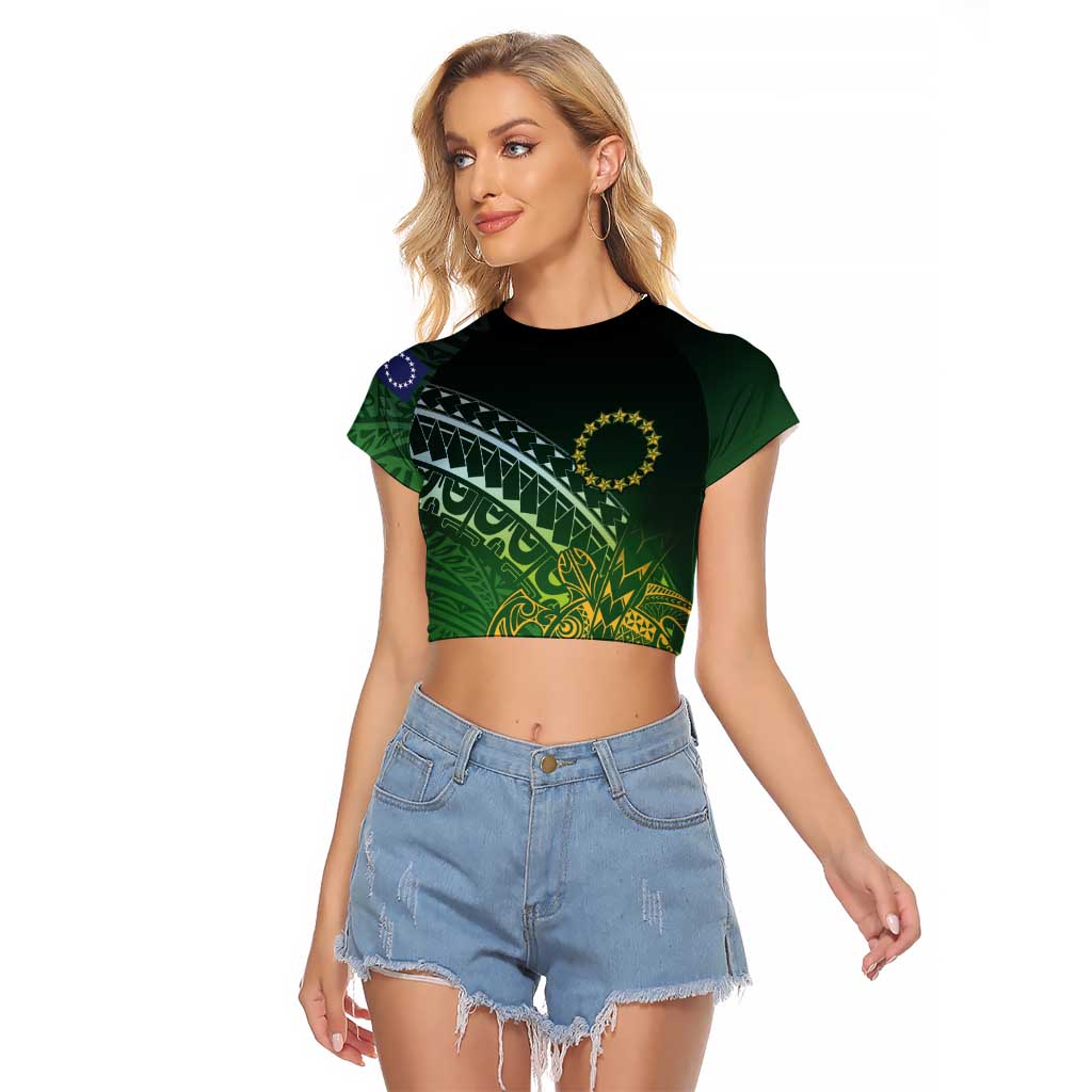 Cook Islands Rugby Kuki Avaiki Raglan Cropped T Shirt Tribal Turtle - Polynesian Pride