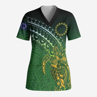 Cook Islands Rugby Kuki Avaiki Scrub Top Tribal Turtle LT7 Adult Dark Green - Polynesian Pride