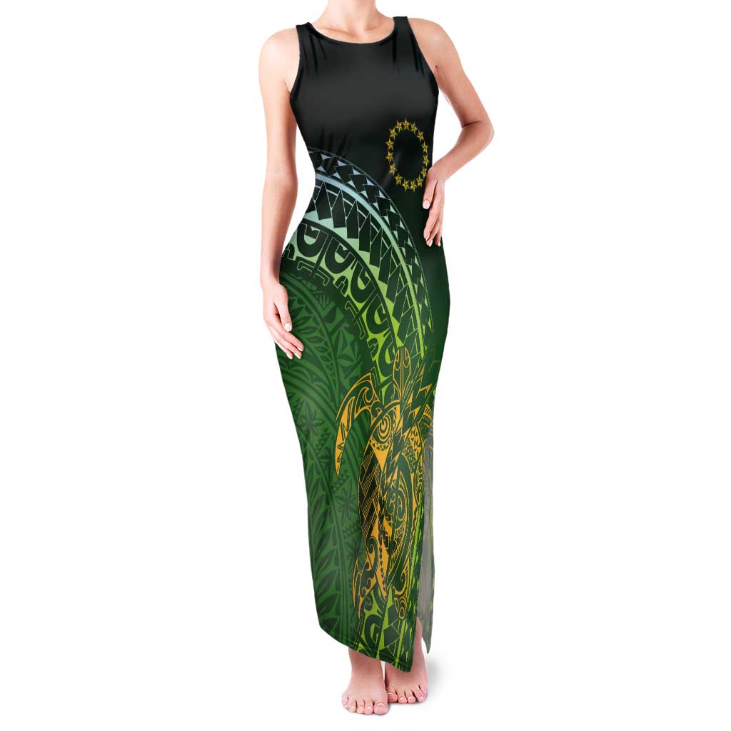 Cook Islands Rugby Kuki Avaiki Tank Maxi Dress Tribal Turtle LT7 Women Dark Green - Polynesian Pride
