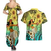 Honolulu Hawaii Couples Matching Summer Maxi Dress and Hawaiian Shirt Ilima Plumeria with Hula Girl LT7 - Polynesian Pride