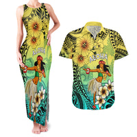 Honolulu Hawaii Couples Matching Tank Maxi Dress and Hawaiian Shirt Ilima Plumeria with Hula Girl LT7 Colorful - Polynesian Pride