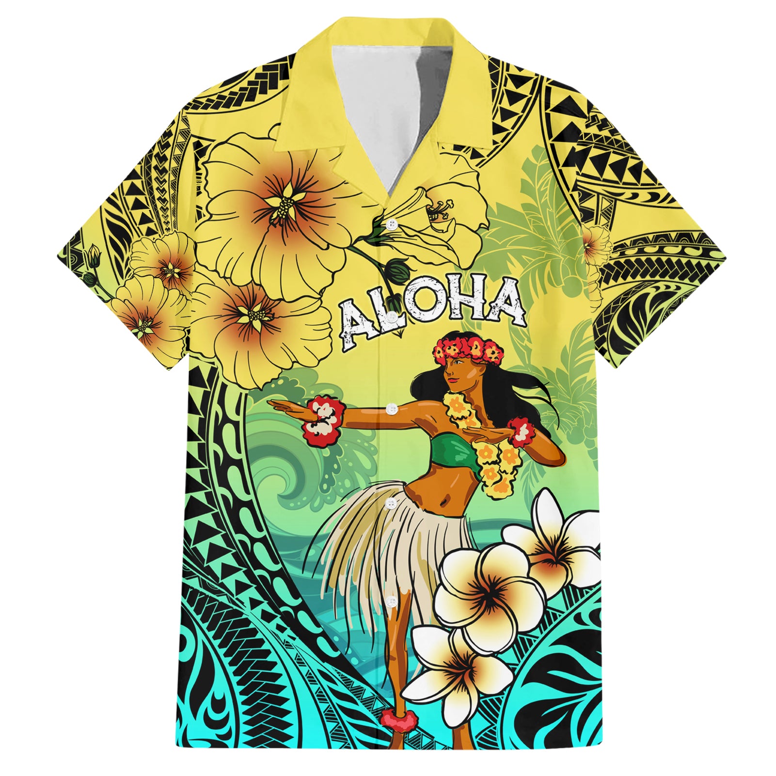 Honolulu Hawaii Hawaiian Shirt Ilima Plumeria with Hula Girl LT7 Colorful - Polynesian Pride