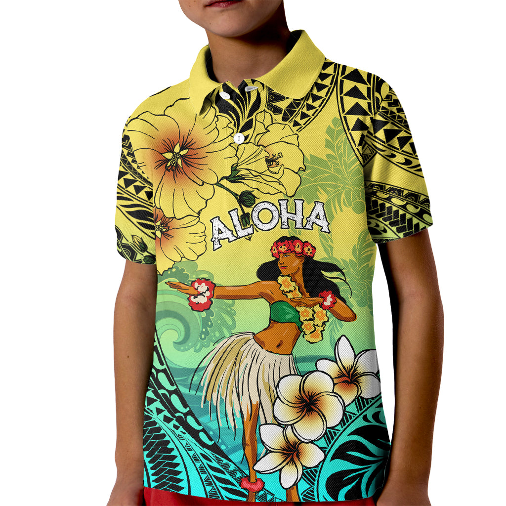 Honolulu Hawaii Kid Polo Shirt Ilima Plumeria with Hula Girl LT7 Kid Colorful - Polynesian Pride