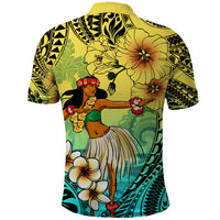 Honolulu Hawaii Polo Shirt Ilima Plumeria with Hula Girl LT7 - Polynesian Pride