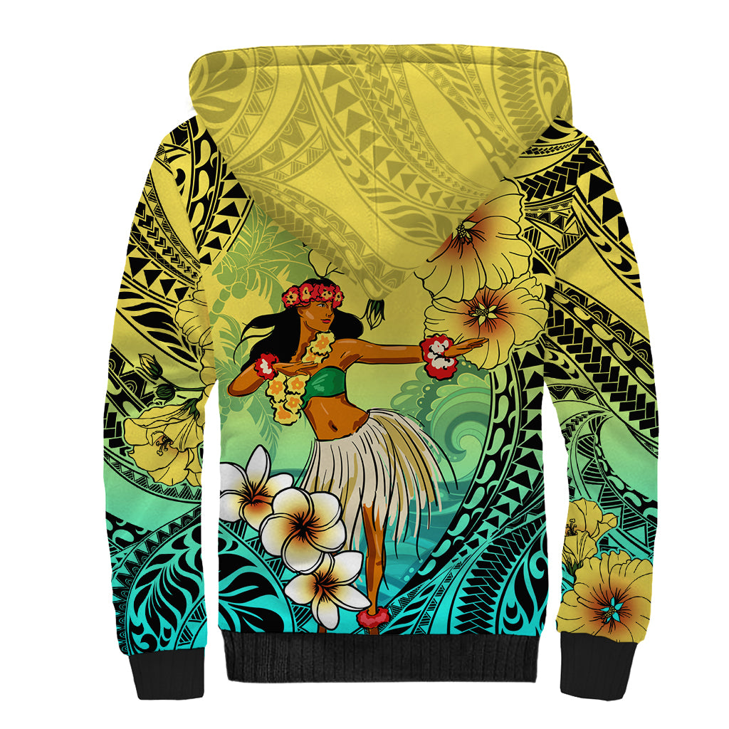 Honolulu Hawaii Sherpa Hoodie Ilima Plumeria with Hula Girl LT7 - Polynesian Pride