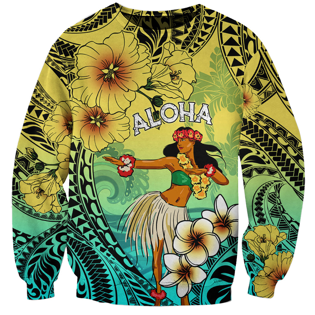 Honolulu Hawaii Sweatshirt Ilima Plumeria with Hula Girl LT7 Unisex Colorful - Polynesian Pride