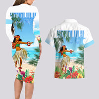 Personalised Hawaii Hula Girl Couples Matching Long Sleeve Bodycon Dress and Hawaiian Shirt Honolulu Festival LT7 - Polynesian Pride