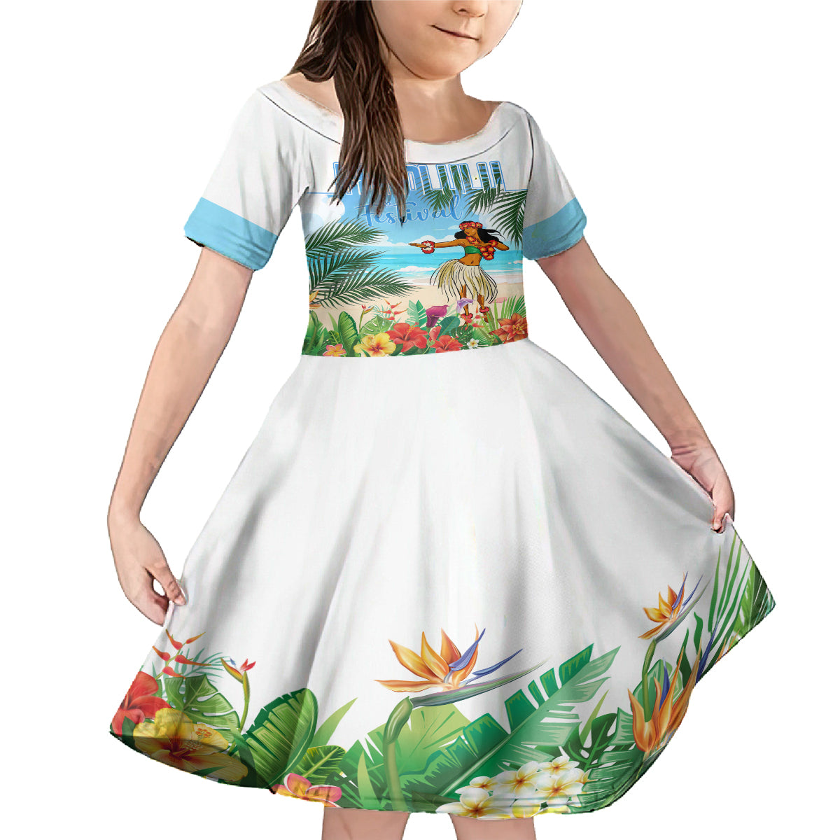 Personalised Hawaii Hula Girl Family Matching Mermaid Dress and Hawaiian Shirt Honolulu Festival LT7 Daughter's Dress Art - Polynesian Pride