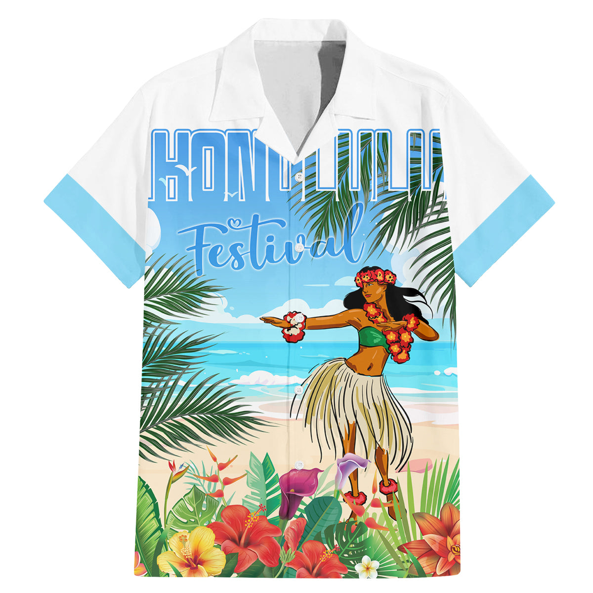 Personalised Hawaii Hula Girl Family Matching Mermaid Dress and Hawaiian Shirt Honolulu Festival LT7 Dad's Shirt - Short Sleeve Art - Polynesian Pride