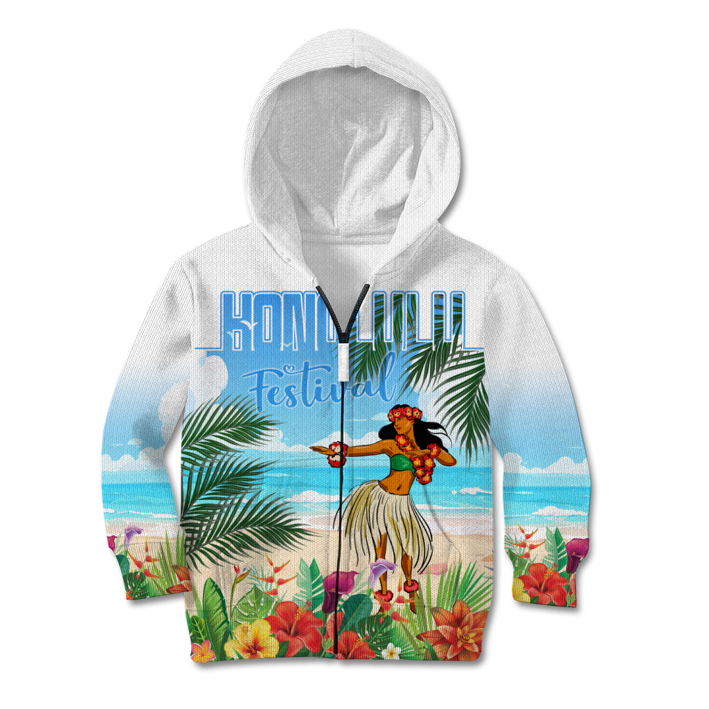 Personalised Hawaii Hula Girl Kid Hoodie Honolulu Festival LT7 Zip Hoodie Art - Polynesian Pride