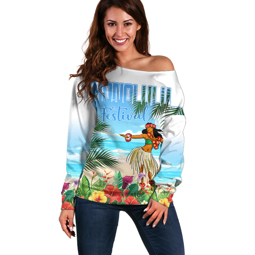 Personalised Hawaii Hula Girl Off Shoulder Sweater Honolulu Festival LT7 Women Art - Polynesian Pride