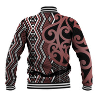 Maori Taniko Patterns Baseball Jacket Brown Patiki Motifs Mix Whakairo Ngaru