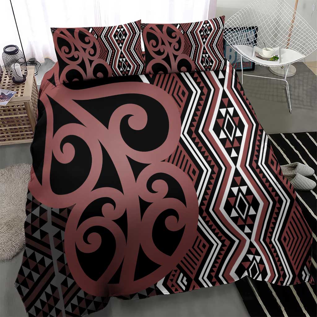 Maori Taniko Patterns Bedding Set Brown Patiki Motifs Mix Whakairo Ngaru