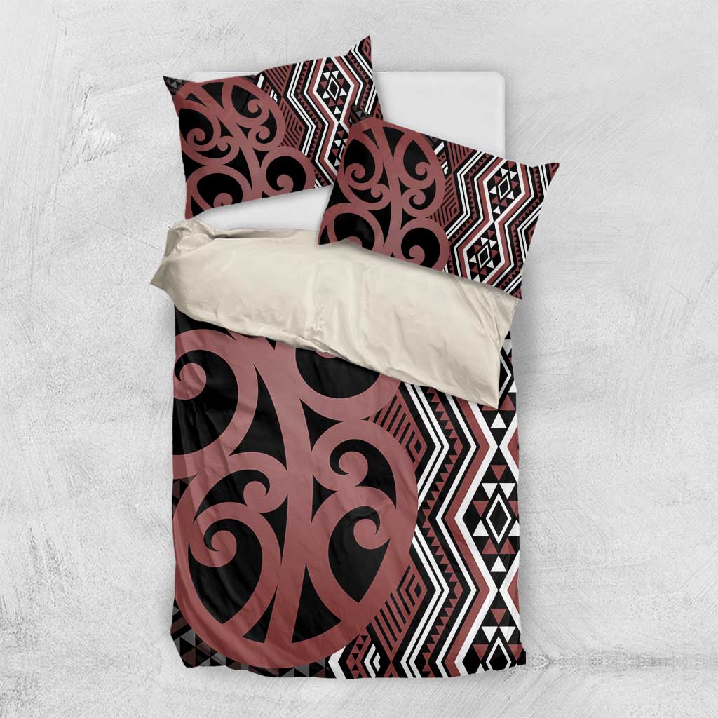 Maori Taniko Patterns Bedding Set Brown Patiki Motifs Mix Whakairo Ngaru