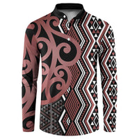 Maori Taniko Patterns Button Sweatshirt Brown Patiki Motifs Mix Whakairo Ngaru