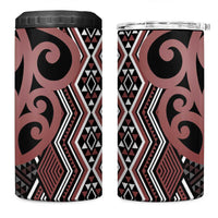 Maori Taniko Patterns 4 in 1 Can Cooler Tumbler Brown Patiki Motifs Mix Whakairo Ngaru