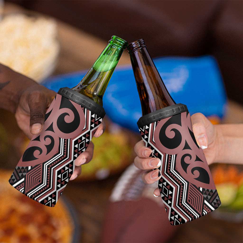 Maori Taniko Patterns 4 in 1 Can Cooler Tumbler Brown Patiki Motifs Mix Whakairo Ngaru