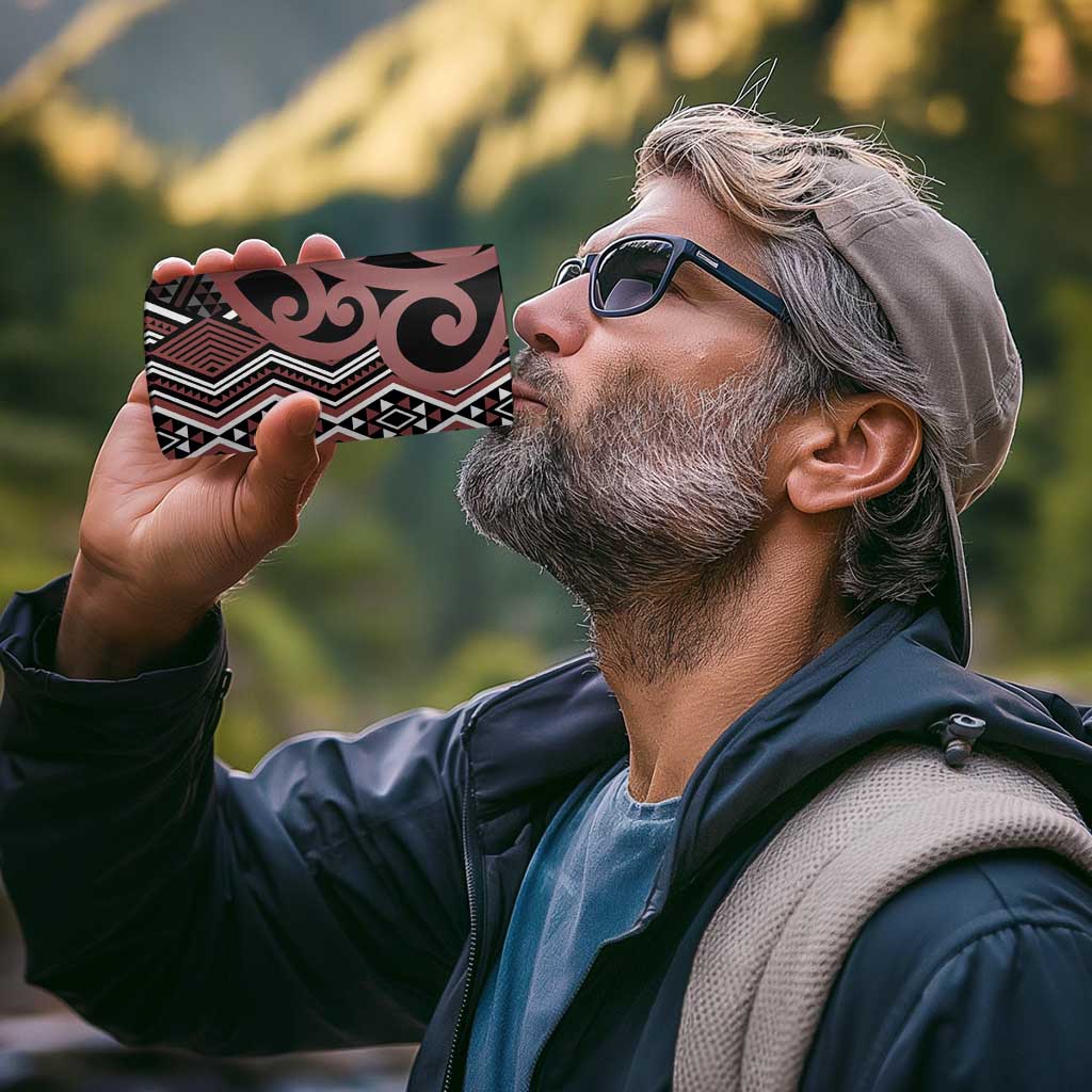 Maori Taniko Patterns 4 in 1 Can Cooler Tumbler Brown Patiki Motifs Mix Whakairo Ngaru