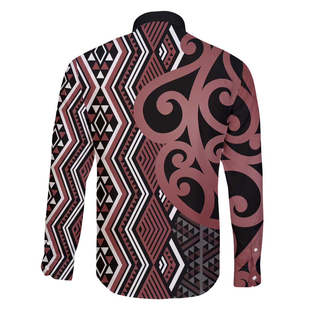 Maori Taniko Patterns Family Matching Long Sleeve Bodycon Dress and Hawaiian Shirt Brown Patiki Motifs Mix Whakairo Ngaru LT7 - Polynesian Pride