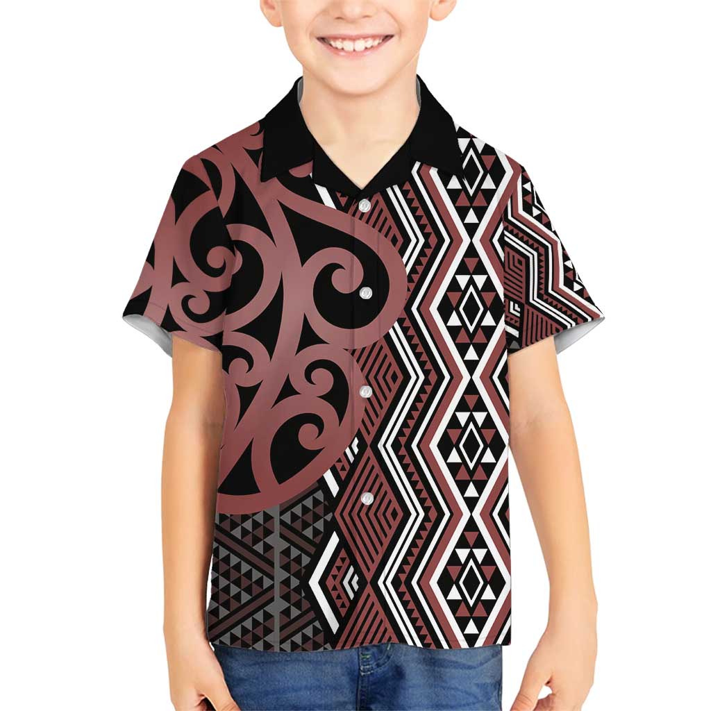 Maori Taniko Patterns Family Matching Long Sleeve Bodycon Dress and Hawaiian Shirt Brown Patiki Motifs Mix Whakairo Ngaru LT7 Son's Shirt Brown - Polynesian Pride