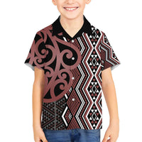 Maori Taniko Patterns Family Matching Long Sleeve Bodycon Dress and Hawaiian Shirt Brown Patiki Motifs Mix Whakairo Ngaru LT7 Son's Shirt Brown - Polynesian Pride