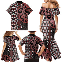 Maori Taniko Patterns Family Matching Mermaid Dress and Hawaiian Shirt Brown Patiki Motifs Mix Whakairo Ngaru LT7 - Polynesian Pride