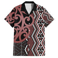 Maori Taniko Patterns Family Matching Off Shoulder Short Dress and Hawaiian Shirt Brown Patiki Motifs Mix Whakairo Ngaru LT7 Dad's Shirt - Short Sleeve Brown - Polynesian Pride