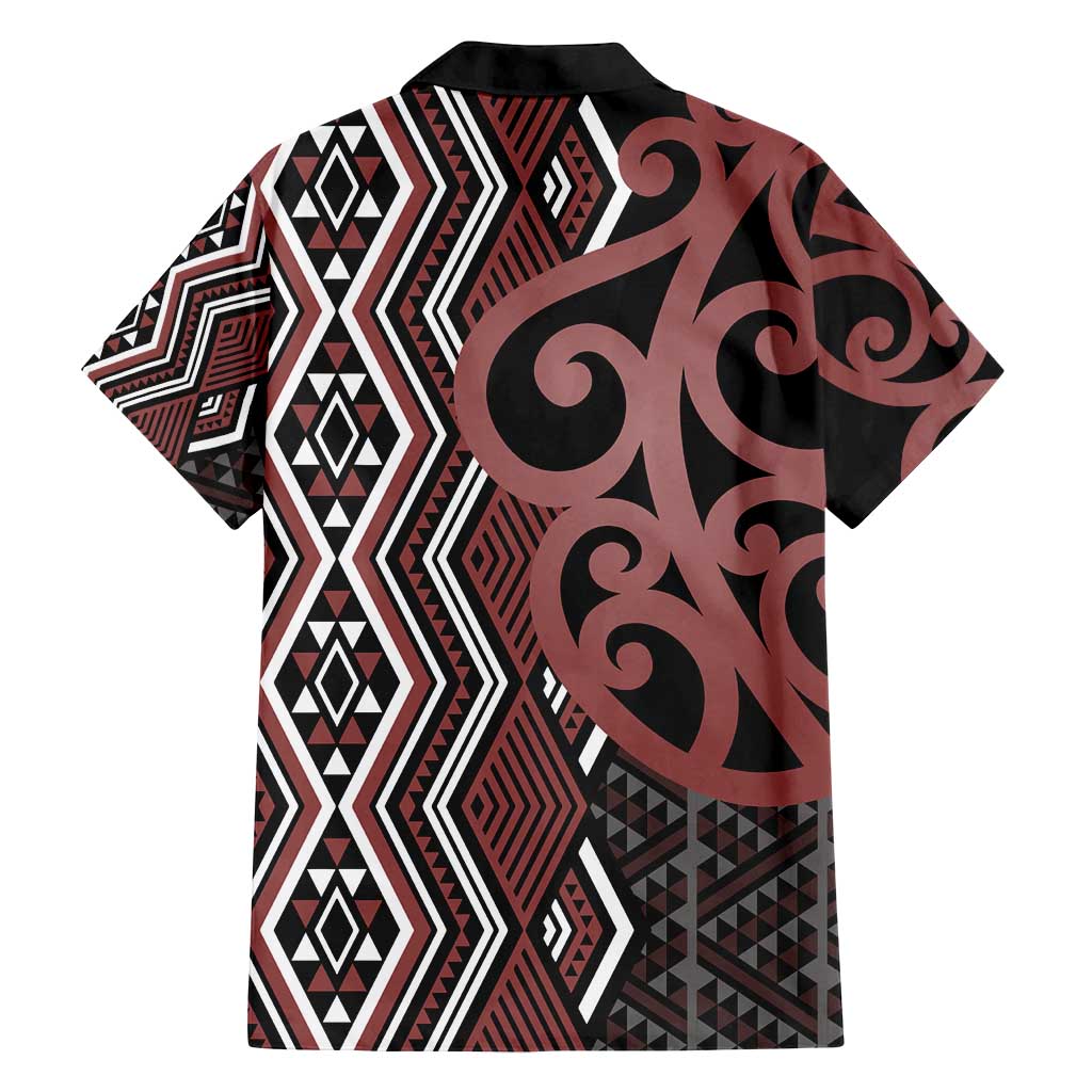 Maori Taniko Patterns Family Matching Off Shoulder Short Dress and Hawaiian Shirt Brown Patiki Motifs Mix Whakairo Ngaru LT7 - Polynesian Pride