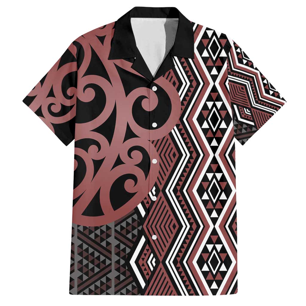 Maori Taniko Patterns Family Matching Puletasi and Hawaiian Shirt Brown Patiki Motifs Mix Whakairo Ngaru LT7 Dad's Shirt - Short Sleeve Brown - Polynesian Pride