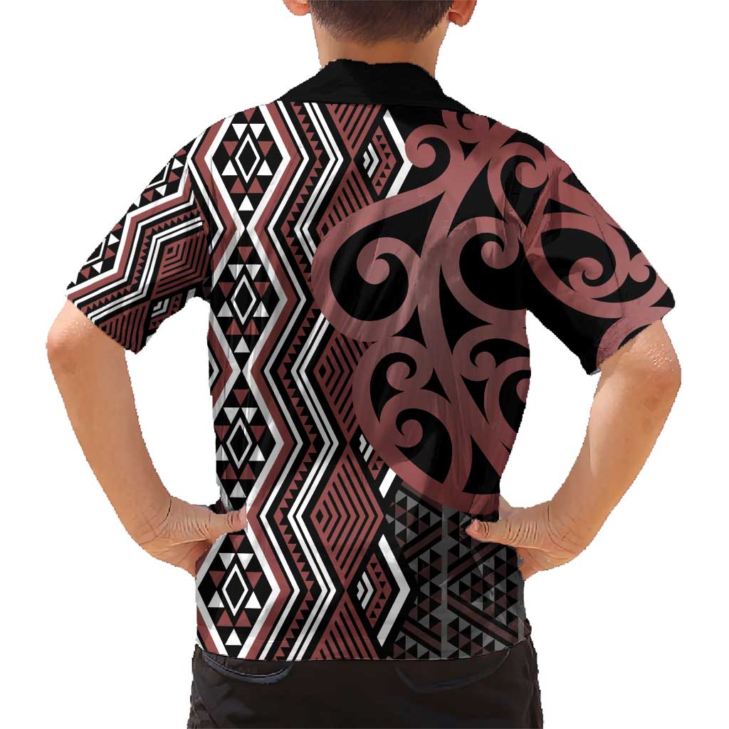 Maori Taniko Patterns Family Matching Short Sleeve Bodycon Dress and Hawaiian Shirt Brown Patiki Motifs Mix Whakairo Ngaru LT7 - Polynesian Pride
