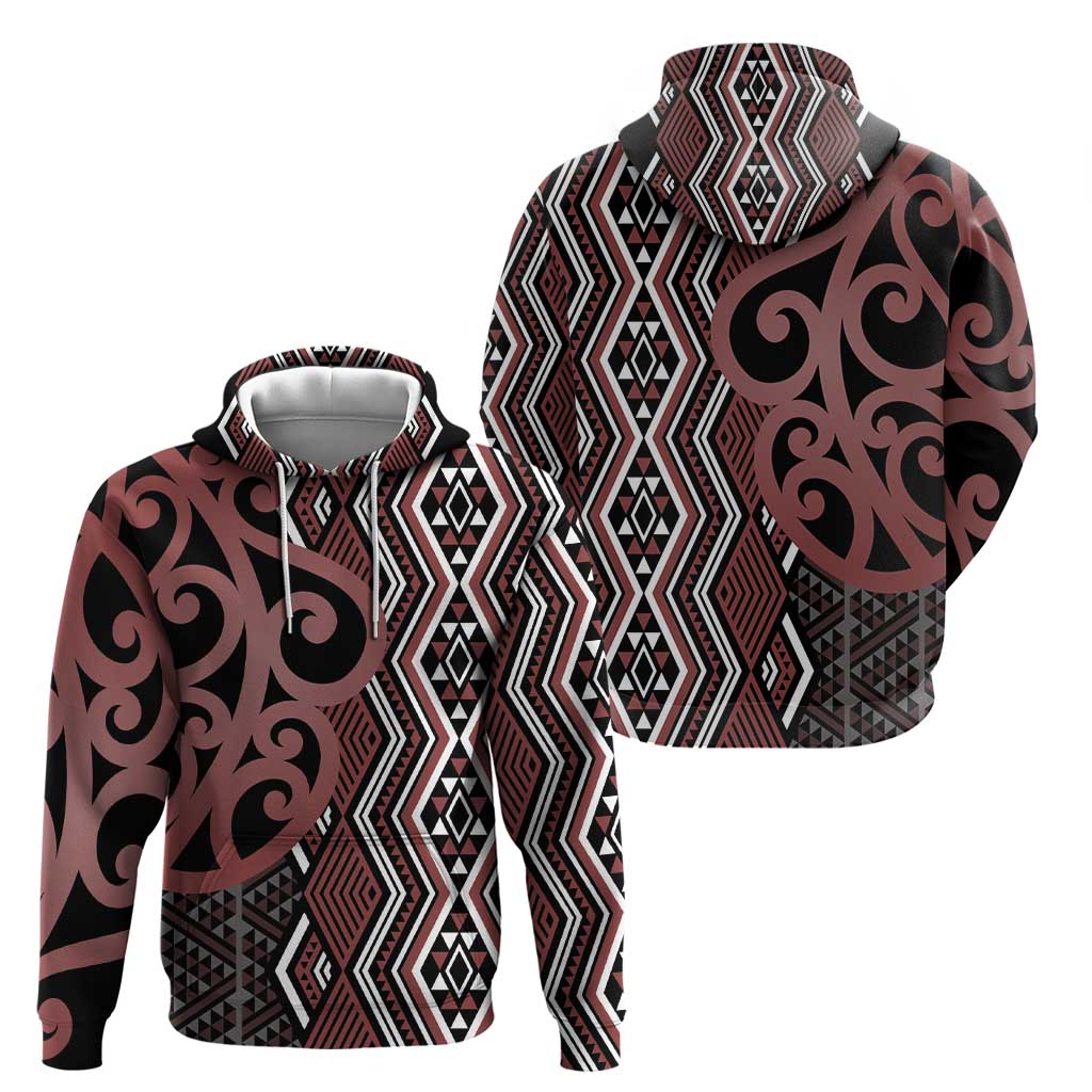 Maori Taniko Patterns Hoodie Brown Patiki Motifs Mix Whakairo Ngaru