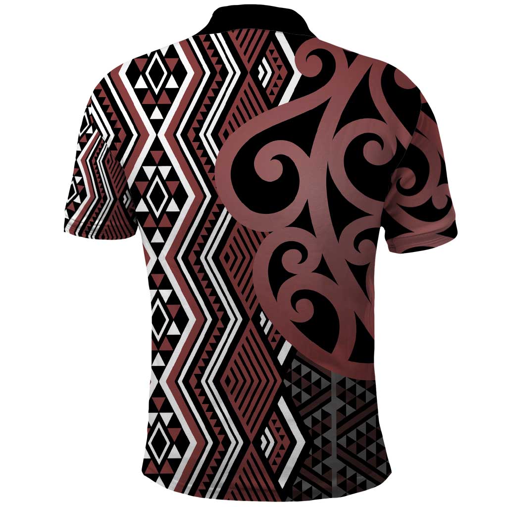 Maori Taniko Patterns Polo Shirt Brown Patiki Motifs Mix Whakairo Ngaru