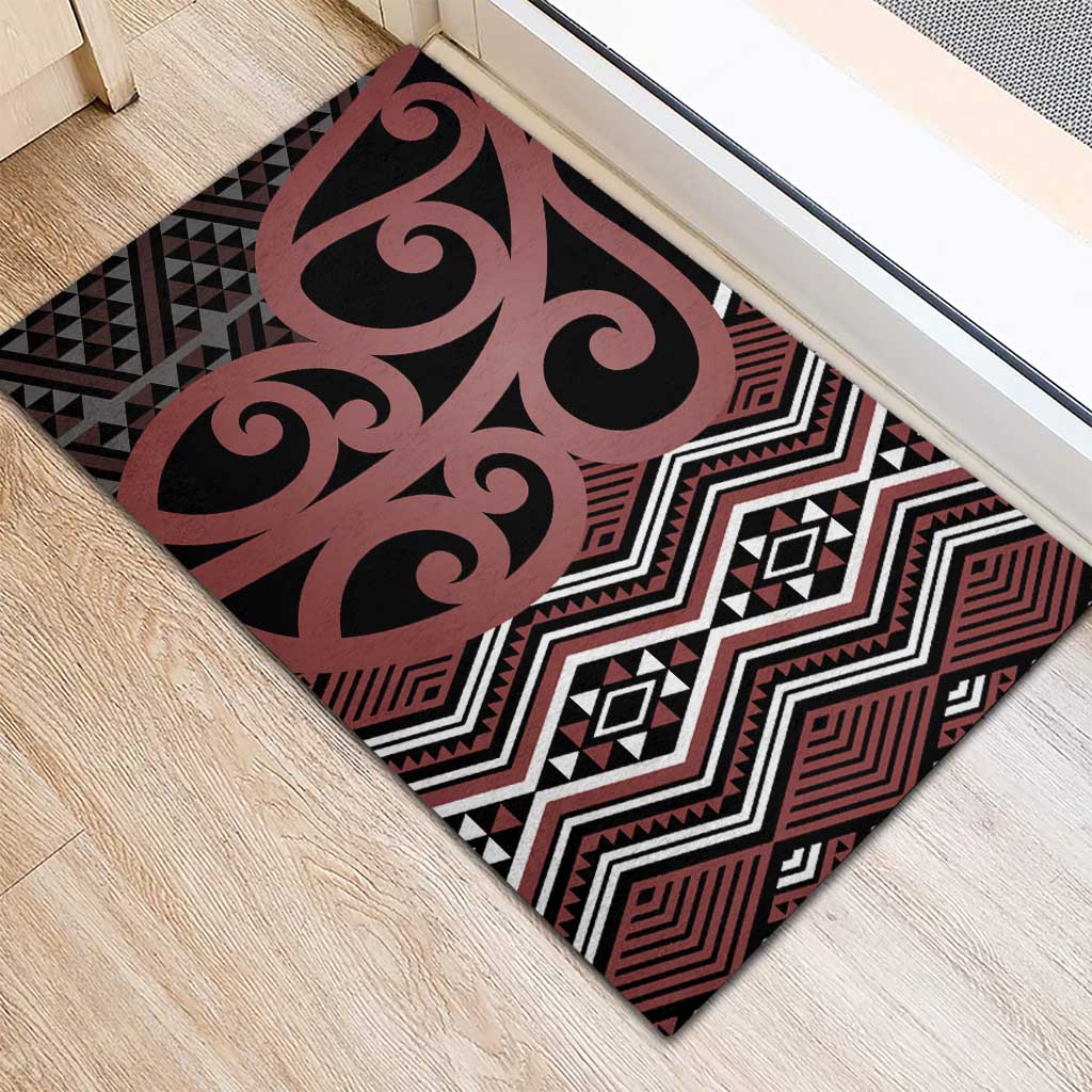 Maori Taniko Patterns Rubber Doormat Brown Patiki Motifs Mix Whakairo Ngaru