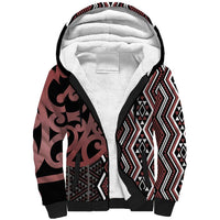 Maori Taniko Patterns Sherpa Hoodie Brown Patiki Motifs Mix Whakairo Ngaru