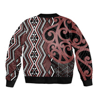 Maori Taniko Patterns Sleeve Zip Bomber Jacket Brown Patiki Motifs Mix Whakairo Ngaru LT7 - Polynesian Pride