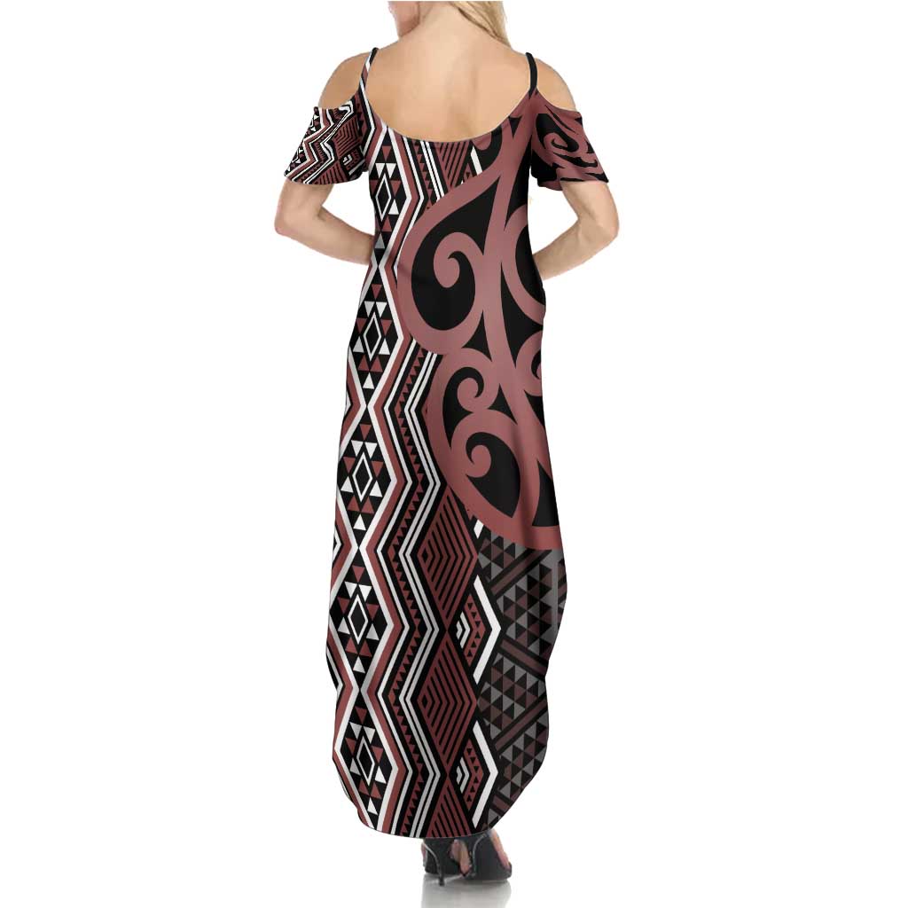 Maori Taniko Patterns Summer Maxi Dress Brown Patiki Motifs Mix Whakairo Ngaru