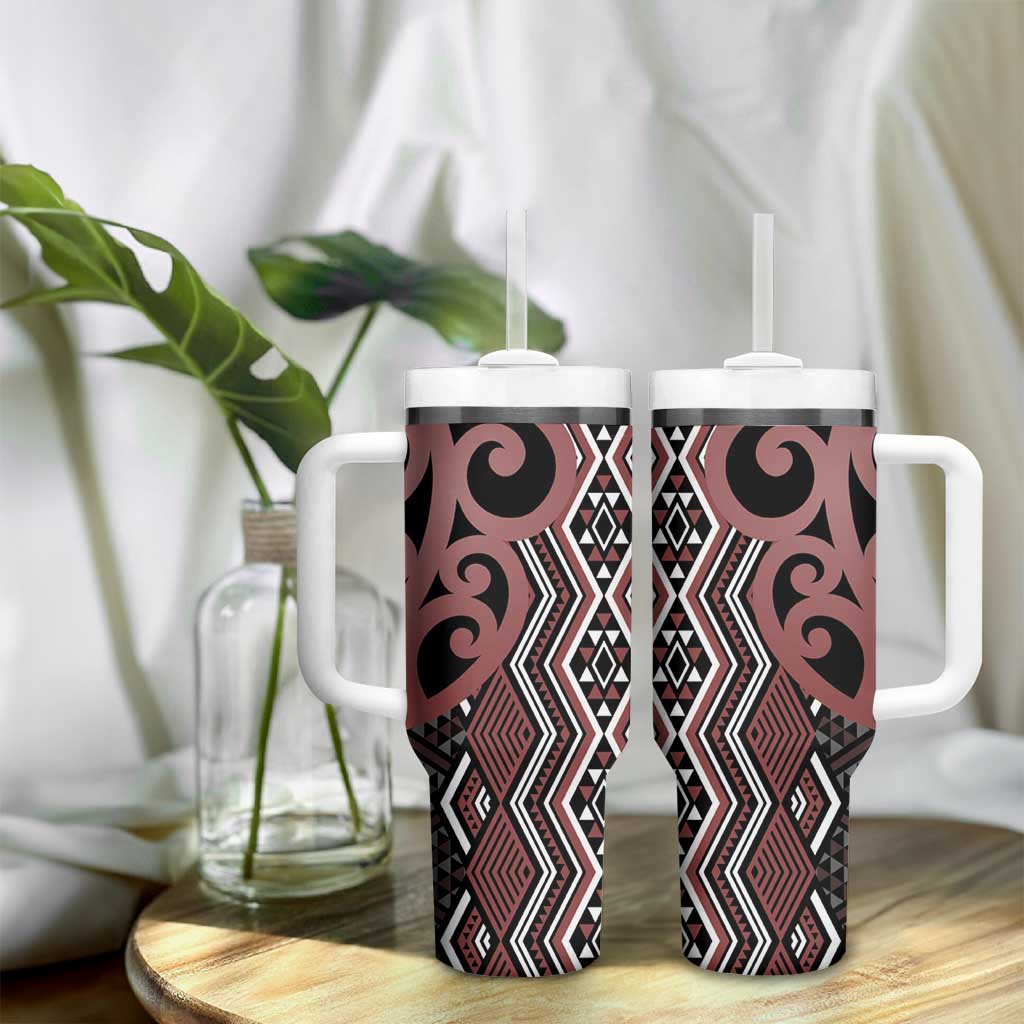 Maori Taniko Patterns Tumbler With Handle Brown Patiki Motifs Mix Whakairo Ngaru