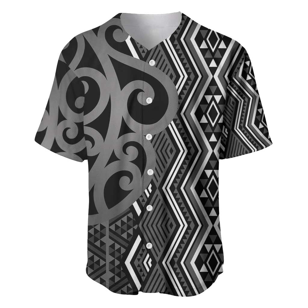 Maori Taniko Patterns Baseball Jersey Black Patiki Motifs Mix Whakairo Ngaru