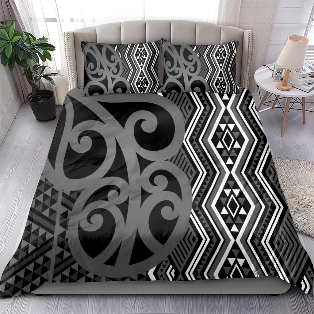 Maori Taniko Patterns Bedding Set Black Patiki Motifs Mix Whakairo Ngaru