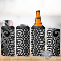 Maori Taniko Patterns 4 in 1 Can Cooler Tumbler Black Patiki Motifs Mix Whakairo Ngaru