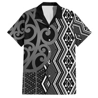 Maori Taniko Patterns Family Matching Off The Shoulder Long Sleeve Dress and Hawaiian Shirt Black Patiki Motifs Mix Whakairo Ngaru LT7 Dad's Shirt - Short Sleeve Black - Polynesian Pride