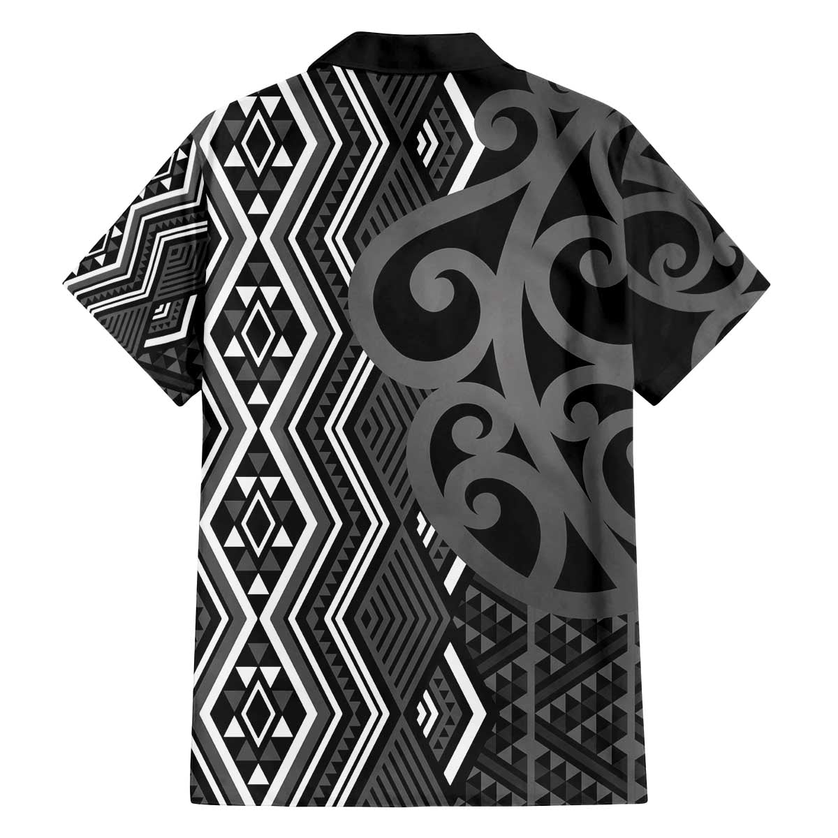 Maori Taniko Patterns Family Matching Off The Shoulder Long Sleeve Dress and Hawaiian Shirt Black Patiki Motifs Mix Whakairo Ngaru LT7 - Polynesian Pride