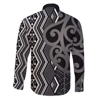 Maori Taniko Patterns Family Matching Off The Shoulder Long Sleeve Dress and Hawaiian Shirt Black Patiki Motifs Mix Whakairo Ngaru LT7 - Polynesian Pride