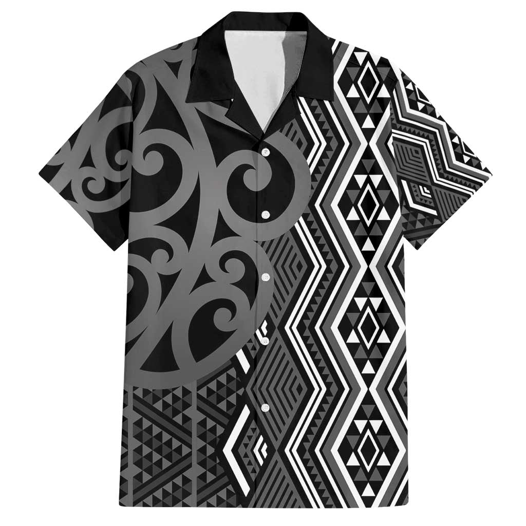 Maori Taniko Patterns Family Matching Puletasi and Hawaiian Shirt Black Patiki Motifs Mix Whakairo Ngaru LT7 Dad's Shirt - Short Sleeve Black - Polynesian Pride