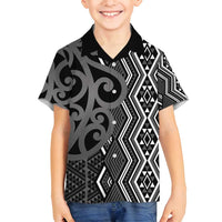 Maori Taniko Patterns Family Matching Puletasi and Hawaiian Shirt Black Patiki Motifs Mix Whakairo Ngaru LT7 Son's Shirt Black - Polynesian Pride