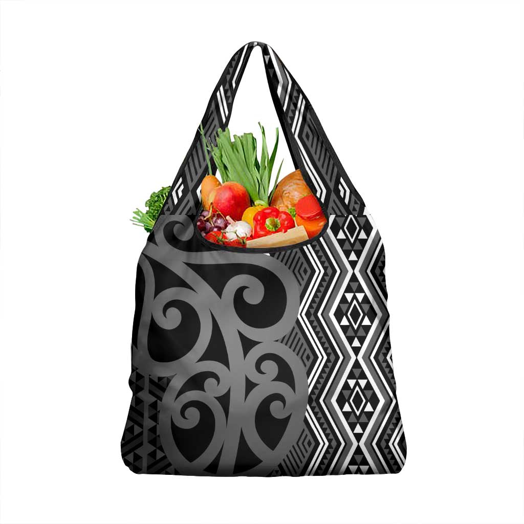 Maori Taniko Patterns Grocery Bag Black Patiki Motifs Mix Whakairo Ngaru